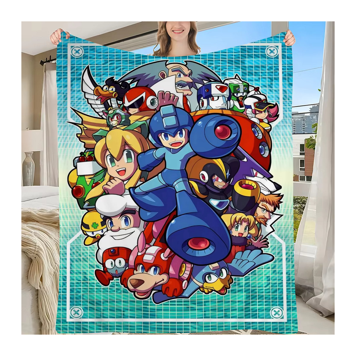 Japanischer Wandteppich im Rockman Megaman Design, Bohemian Wandbehang für Wohnzimmer und Wohnheim, mehrfarbig, B/H: 110 x 80 cm - Bild 5