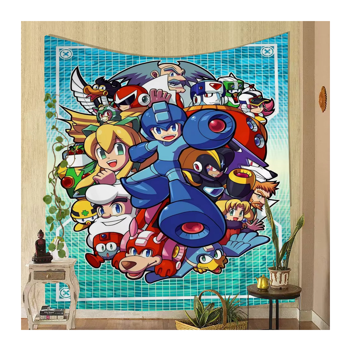 Japanischer Wandteppich im Rockman Megaman Design, Bohemian Wandbehang für Wohnzimmer und Wohnheim, mehrfarbig, B/H: 110 x 80 cm - Bild 6