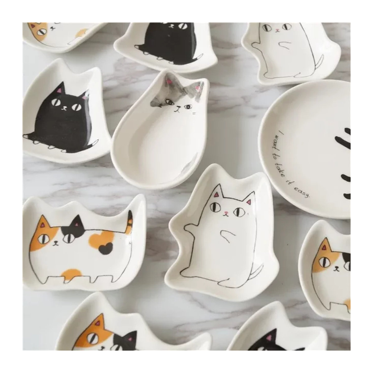 Japanisches Keramik-Weihrauchtablett mit Katzen-Design in Weiß für deine kreative Dekoration - Bild 1