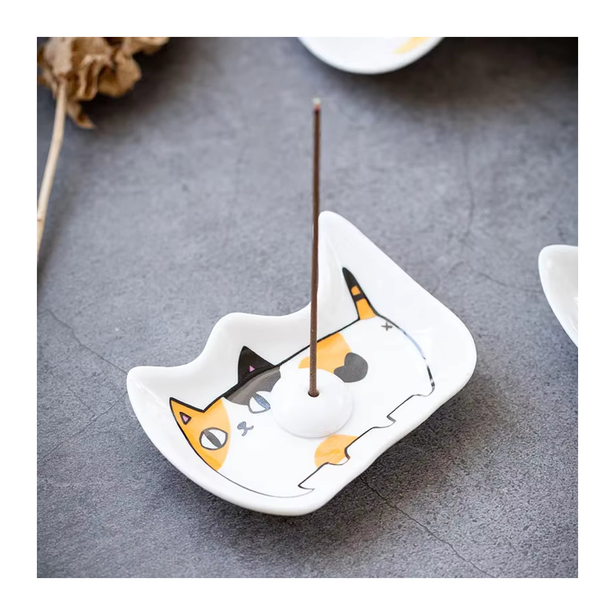 Japanisches Keramik-Weihrauchtablett mit Katzen-Design in Weiß für deine kreative Dekoration - Bild 3