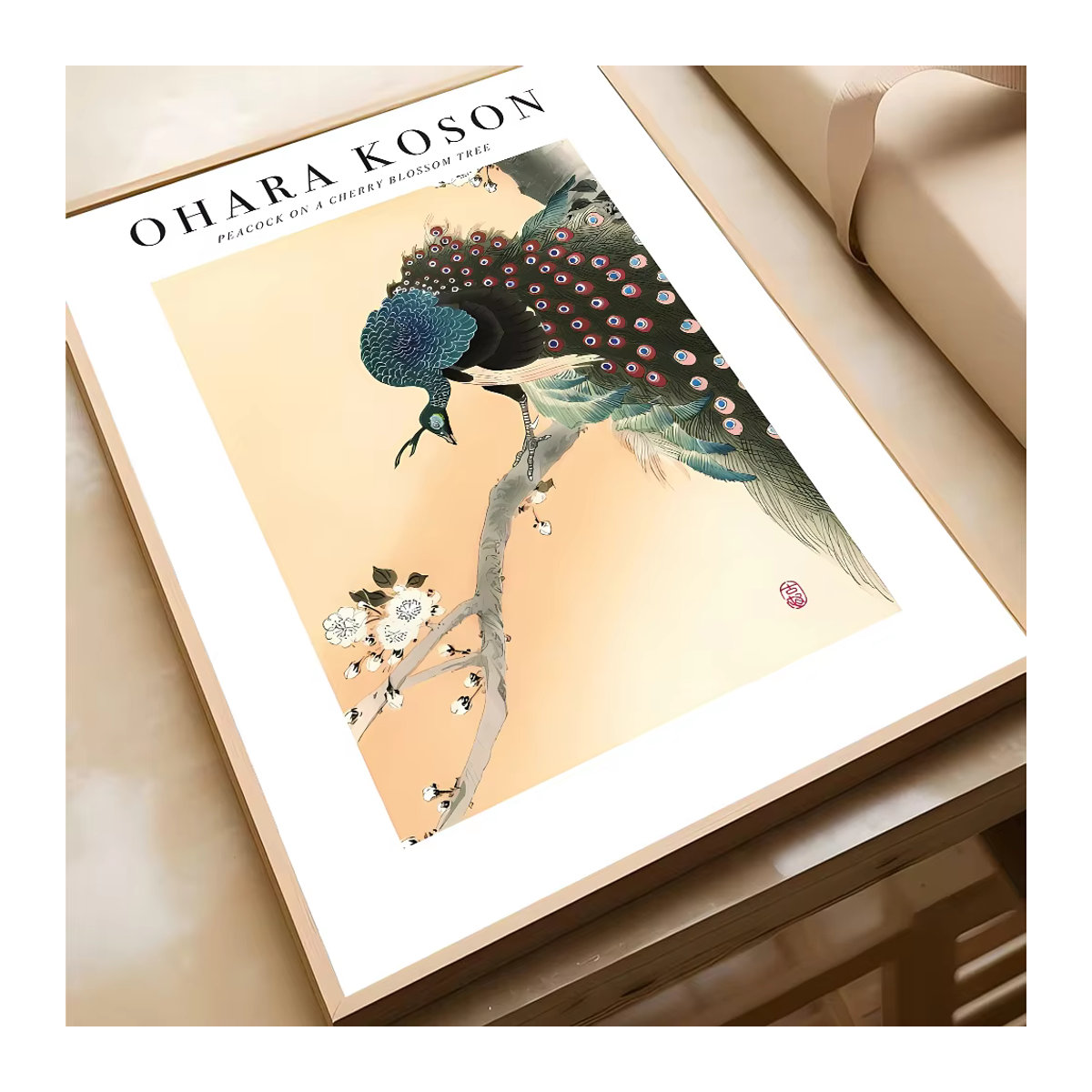 Japanisches Kunstposter Hokusai Ohara Koson mit floralem Motiv, Vintage Wanddekoration aus Papier, mehrfarbig, Hochformat - Bild 6