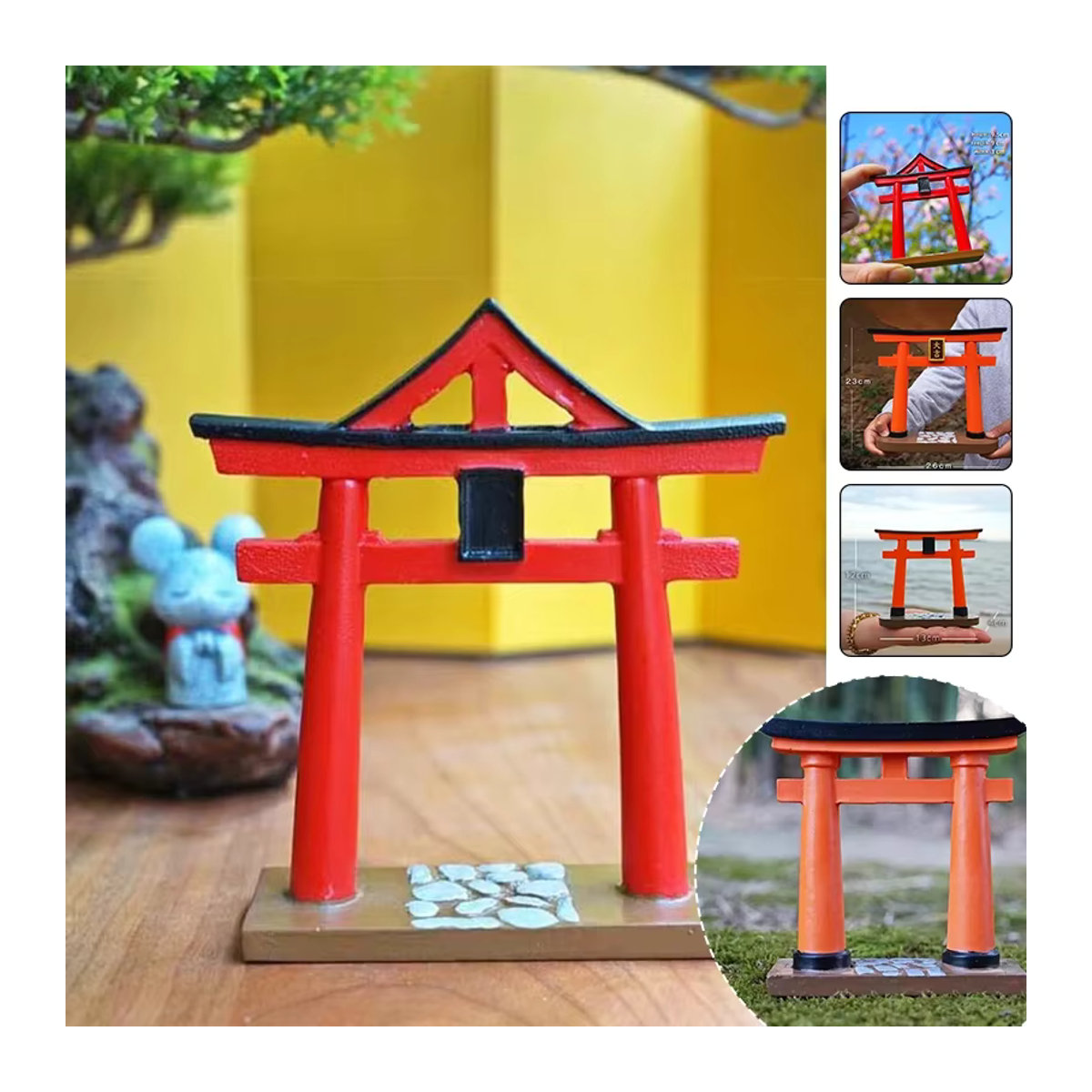 Japanisches Torii Fischschrein Ornament in Orange aus Kunstharz für dein Aquarium oder Garten als orientalische Dekoration - Bild 4