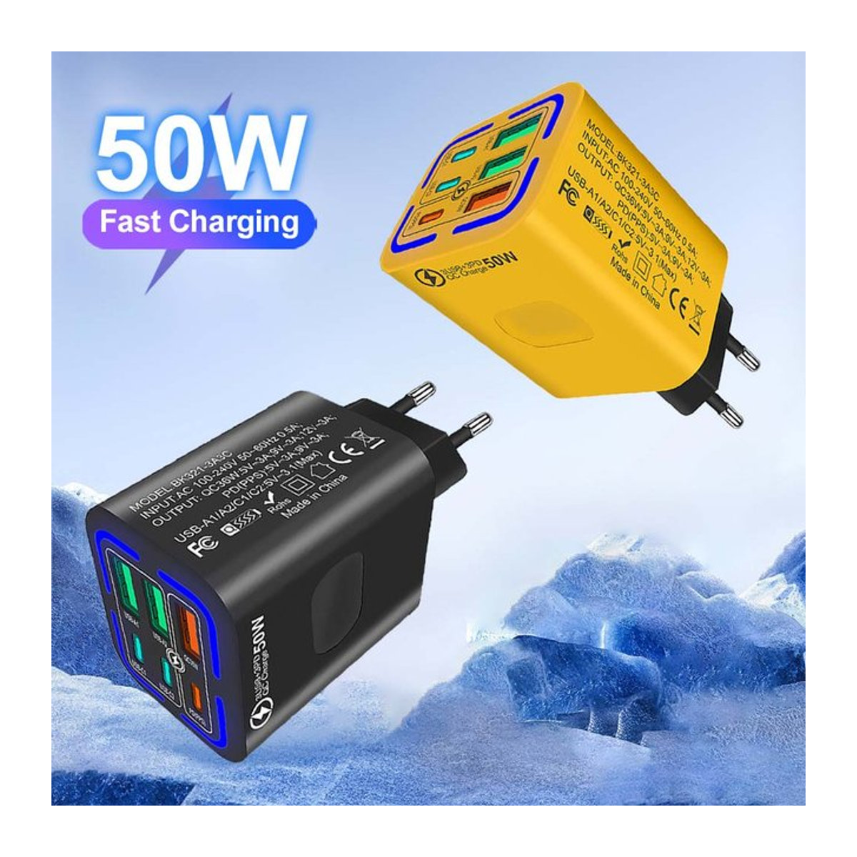 Javivid 50 W Wandladegerät mit 6 Ports inklusive 3 USB und 3 PD Schnellladeadapter in Schwarz - Bild 1