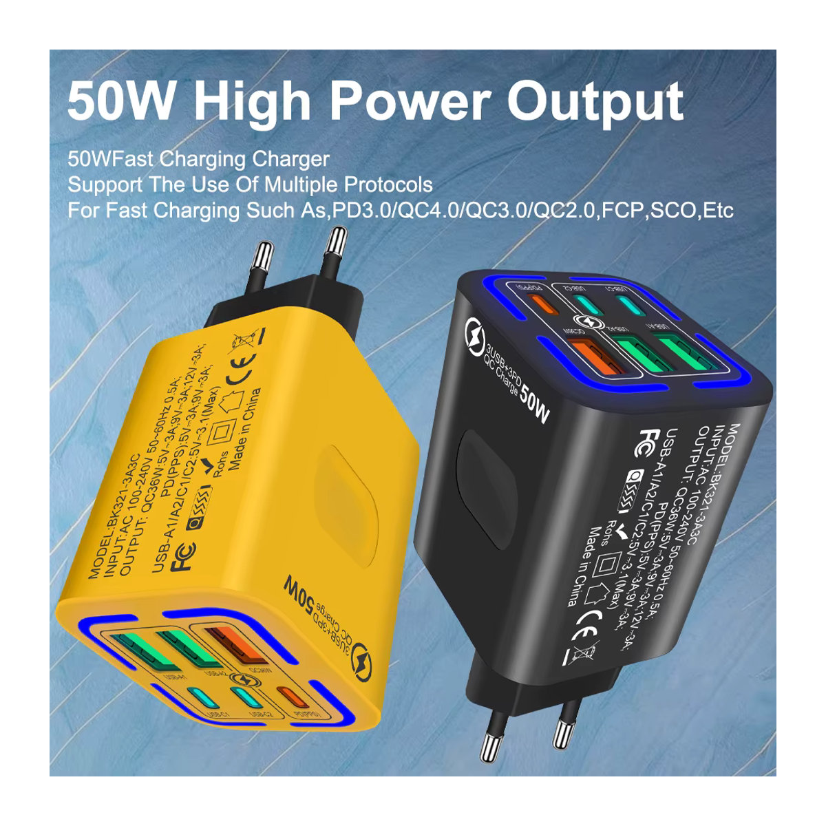 Javivid 50 W Wandladegerät mit 6 Ports inklusive 3 USB und 3 PD Schnellladeadapter in Schwarz - Bild 3