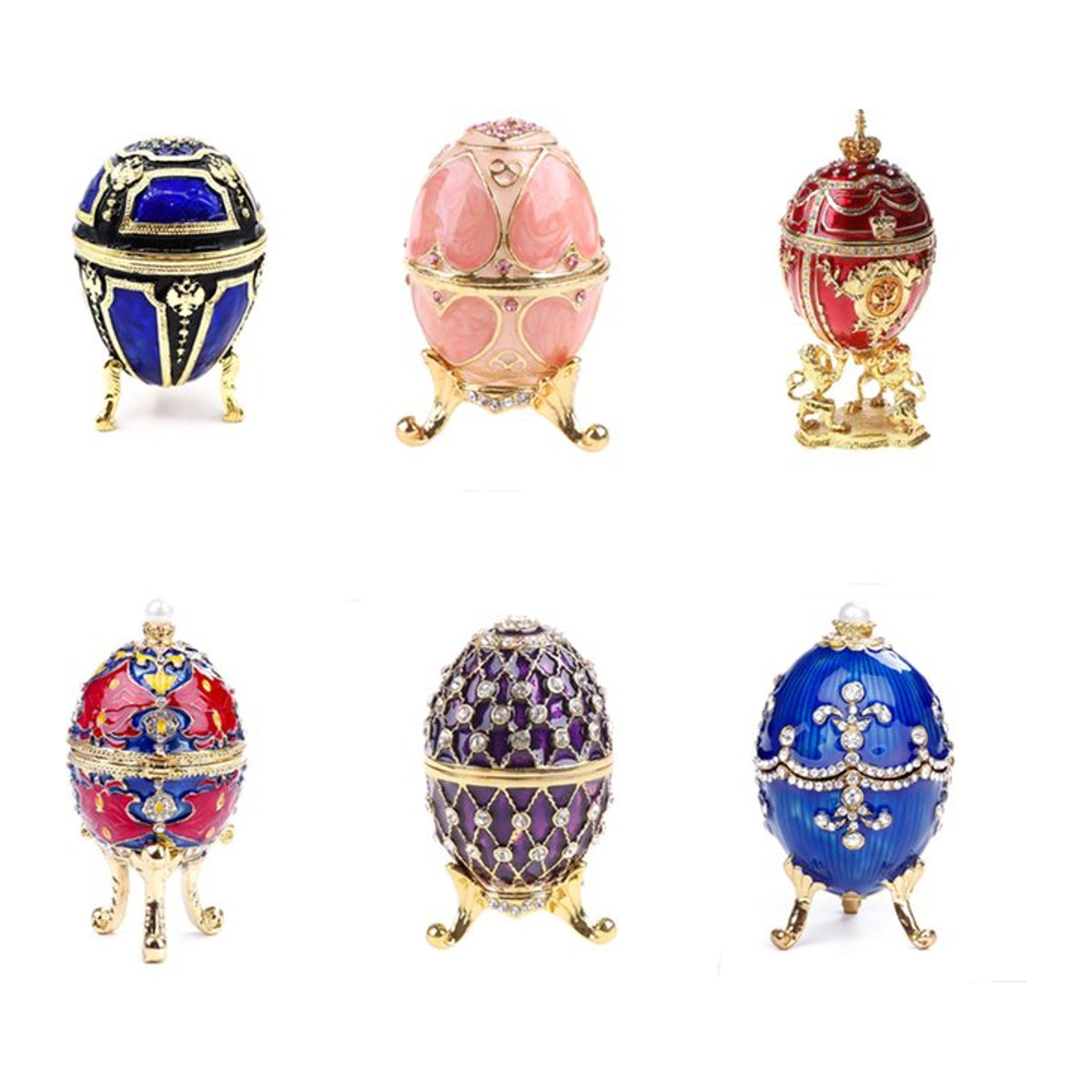JAVRICK Faberge-Ei Serie Schmuckbox mit grünem Blättermuster, handbemalt, Metall, oval, mehrfarbig - Bild 1