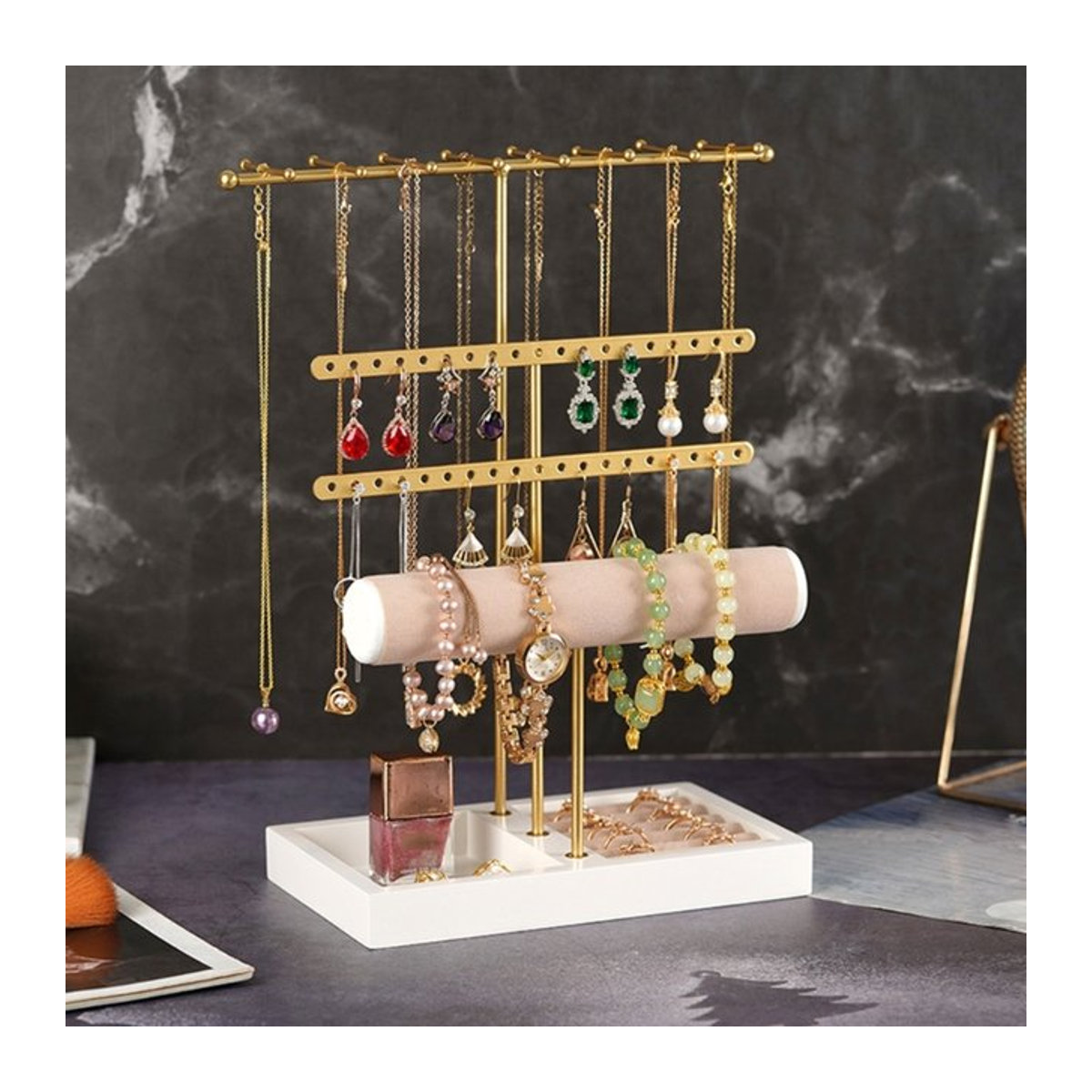 JAVRICK Schmuck Präsentationsständer aus Metall in Schwarz und Gold mit geometrischem Design - Bild 1