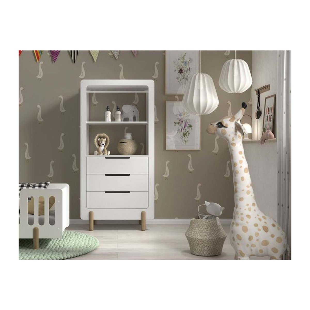 JAXX SMILE Regalschrank mit 3 Schubladen, Fachboden und Kleiderstange aus MDF in Weiß - Bild 1
