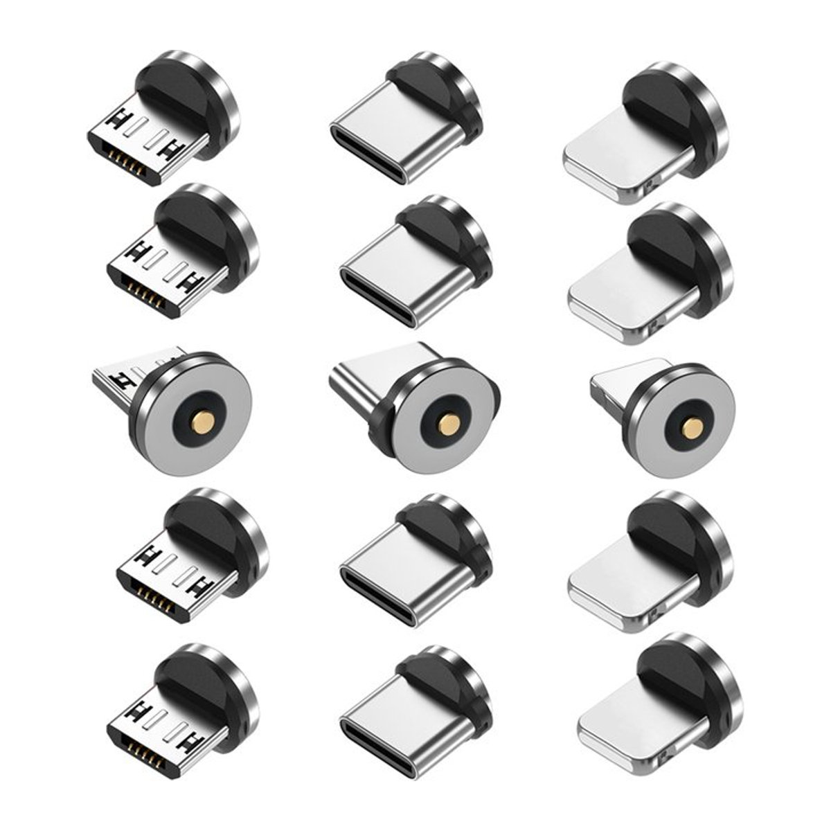 JCD Magnetische Ladeadapter Set für Typ C Micro USB und iOS in Silber, 15 Stück - Bild 1