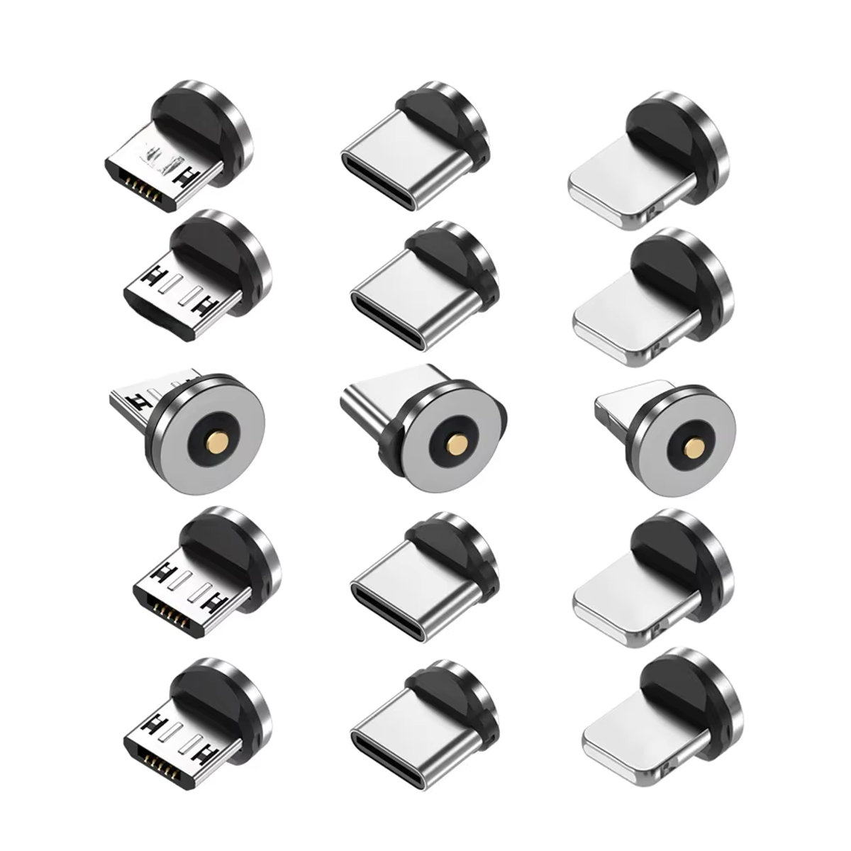 JCD Magnetische Ladeadapter Set für Typ C Micro USB und iOS in Silber, 15 Stück - Bild 5