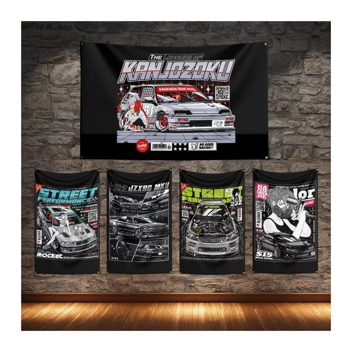 JDM modifizierte Rennwagen-Flagge aus Polyester in Schwarz mit Digitaldruck, B/H: 90 x 60 cm - Bild 1