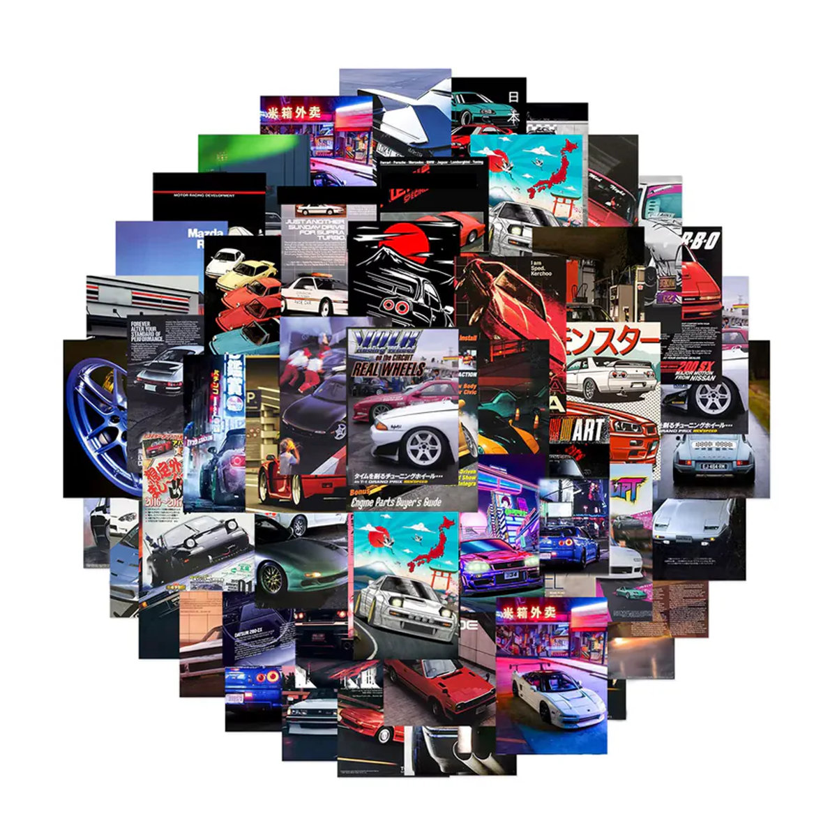 JDM Nachrüstung Rennwagen Poster Aufkleber Set mit Vintage Graffiti Design in Mehrfarbig - Bild 2