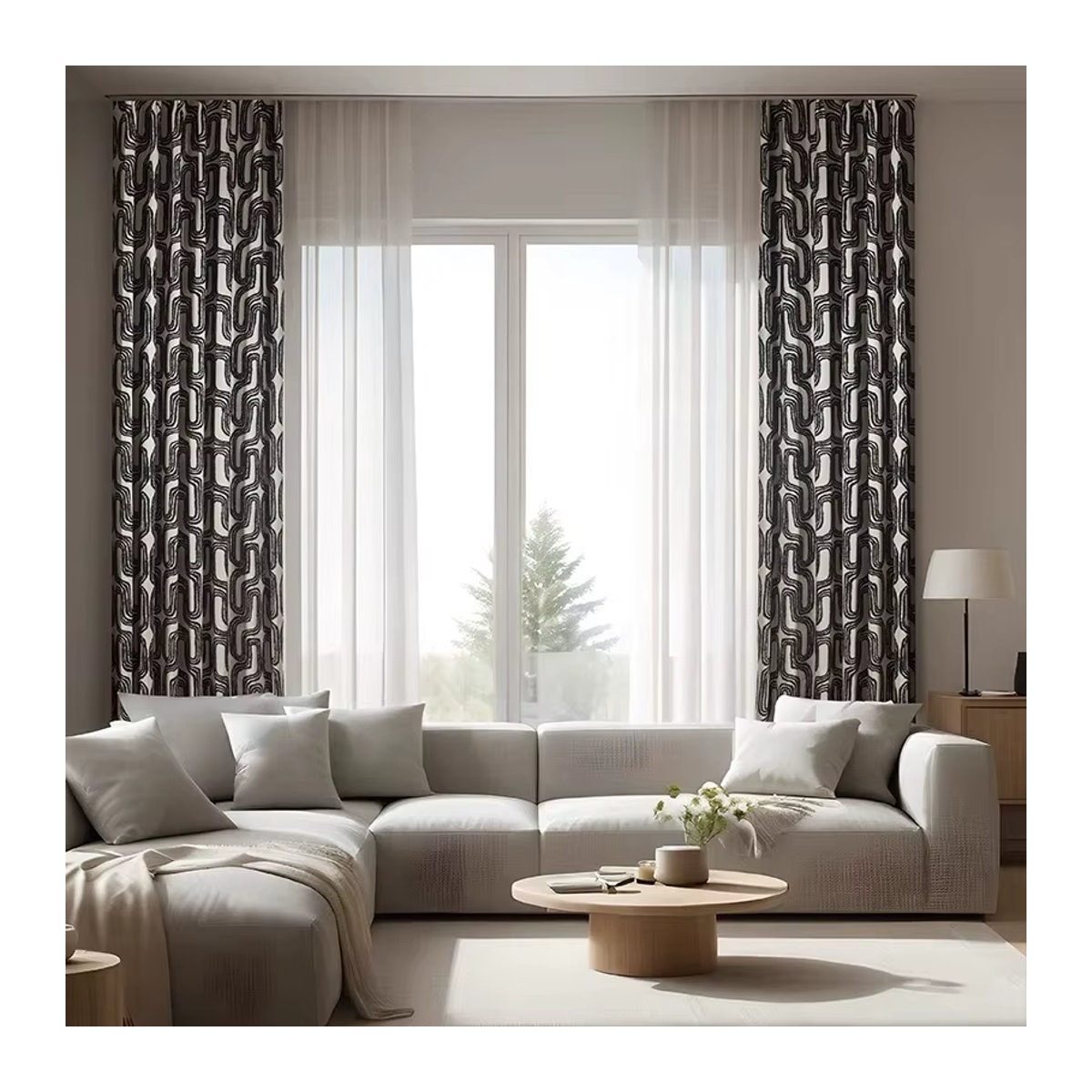 JESSANS Jacquard Chenille Vorhang in Schwarz-Weiß mit Beflockung für Wohnzimmer und Schlafzimmer - Bild 3