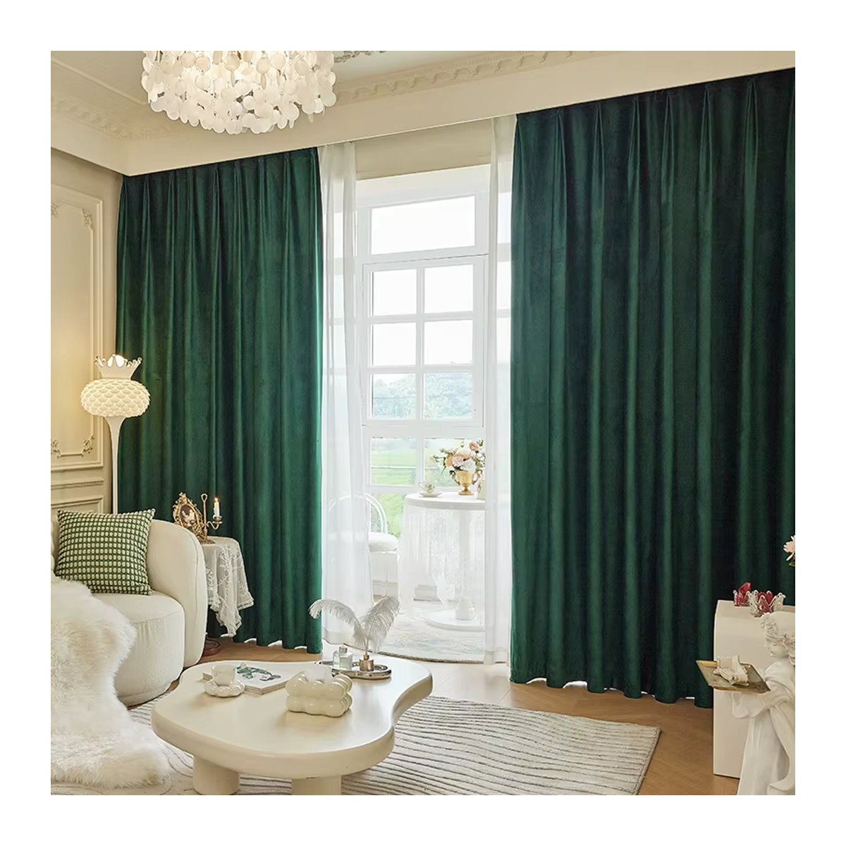 JESSANS Retro-Vorhang aus dunkelgrünem Samt als Verdunkelungsvorhang für Schlafzimmer und Wohnzimmer - Bild 2