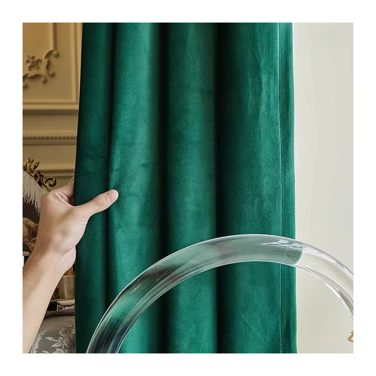 JESSANS Retro-Vorhang aus dunkelgrünem Samt als Verdunkelungsvorhang für Schlafzimmer und Wohnzimmer - Bild 4