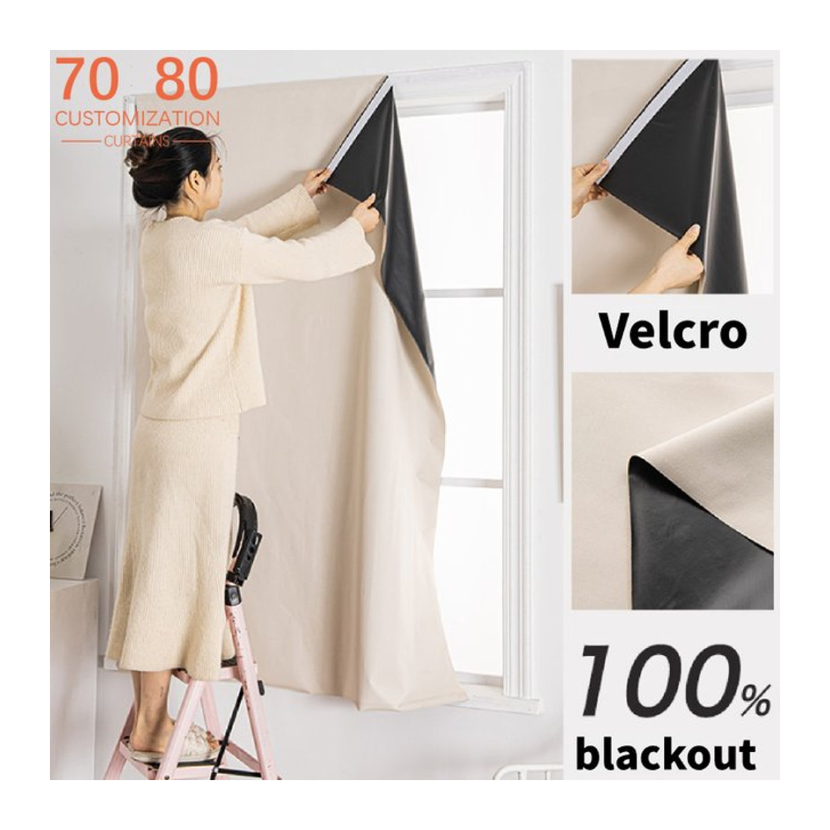 JESSANS Selbstklebende Verdunkelungsvorhänge zur Lichtblockierung und Schallabsorption für Wohnzimmer, Schlafzimmer und Küche - Bild 1