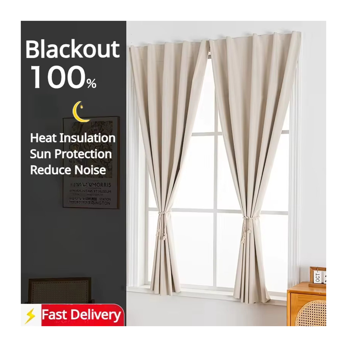 JESSANS Selbstklebende Verdunkelungsvorhänge zur Lichtblockierung und Schallabsorption für Wohnzimmer, Schlafzimmer und Küche - Bild 3