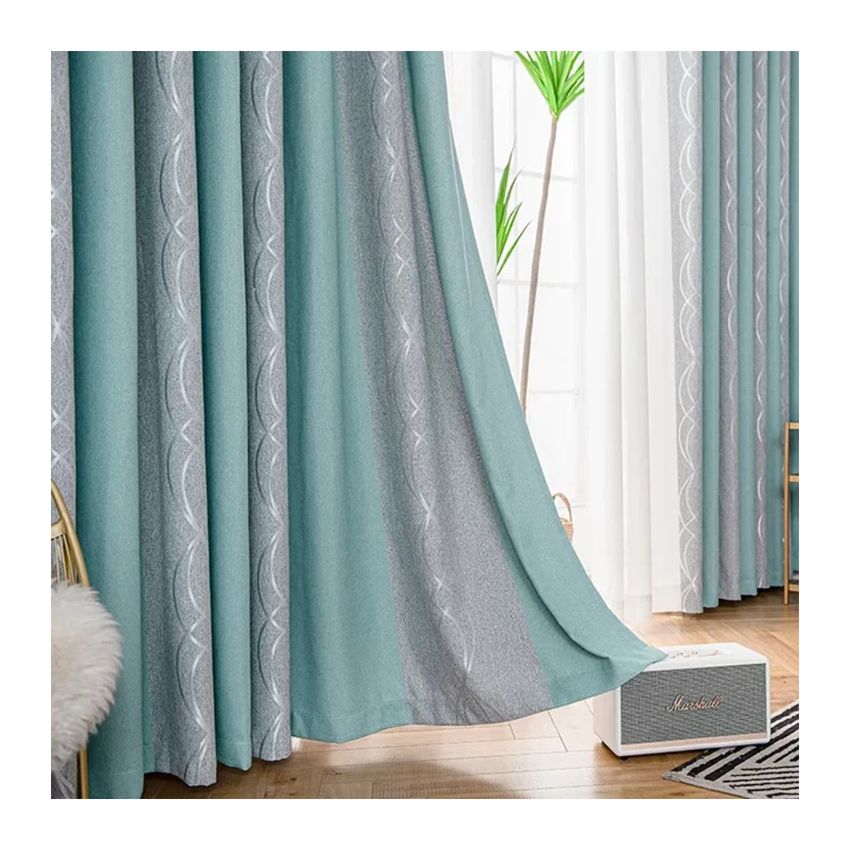 JESSANS Verdunkelungsvorhang im nordischen minimalistischen Design mit Jacquard-Struktur, blau und mehrfarbig - Bild 1