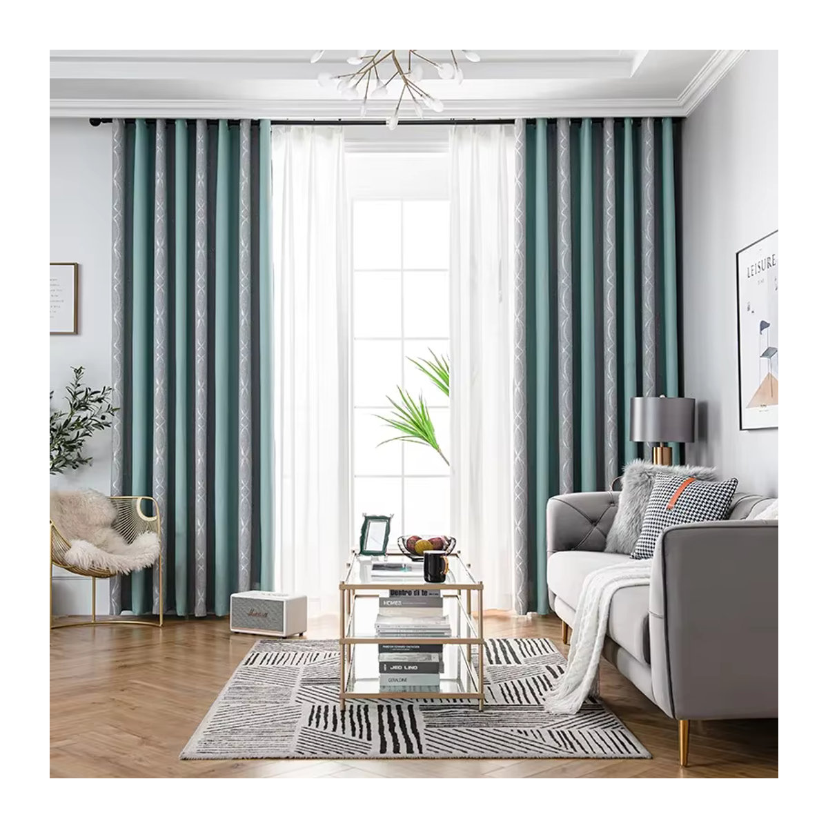 JESSANS Verdunkelungsvorhang im nordischen minimalistischen Design mit Jacquard-Struktur, blau und mehrfarbig - Bild 2