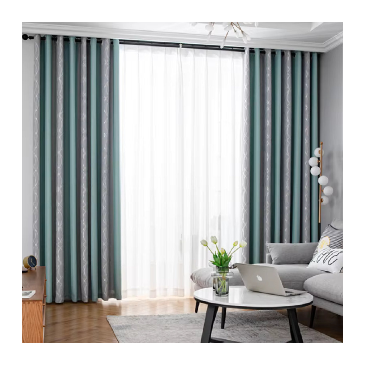 JESSANS Verdunkelungsvorhang im nordischen minimalistischen Design mit Jacquard-Struktur, blau und mehrfarbig - Bild 4