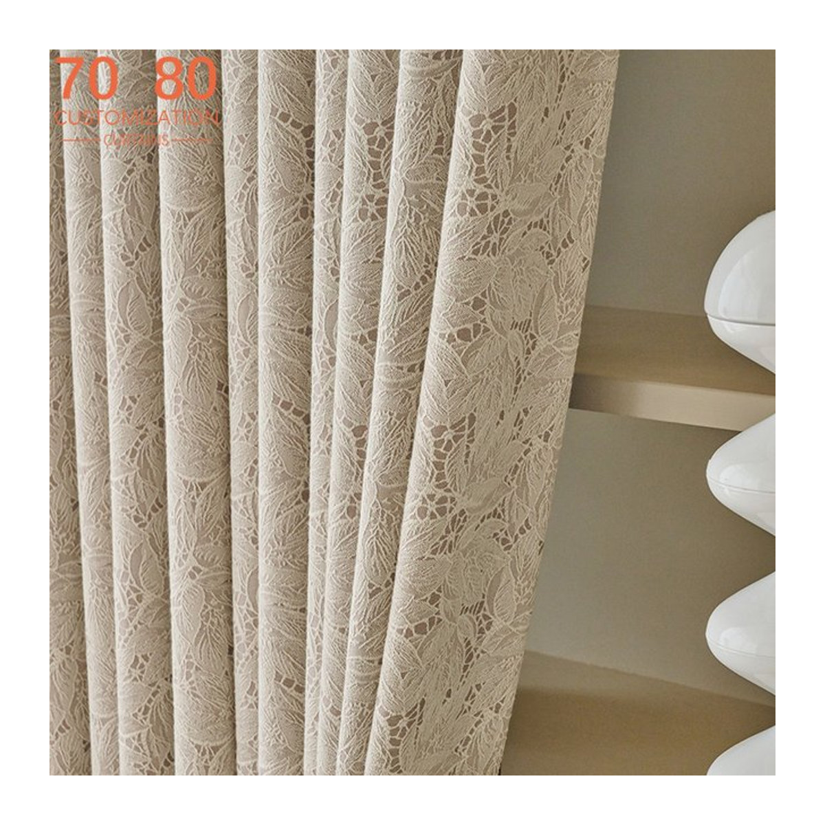 JESSANS Verdunkelungsvorhänge aus Spitze in Jacquard-Qualität für Schlafzimmer und Wohnzimmer in Blau oder Beige - Bild 1
