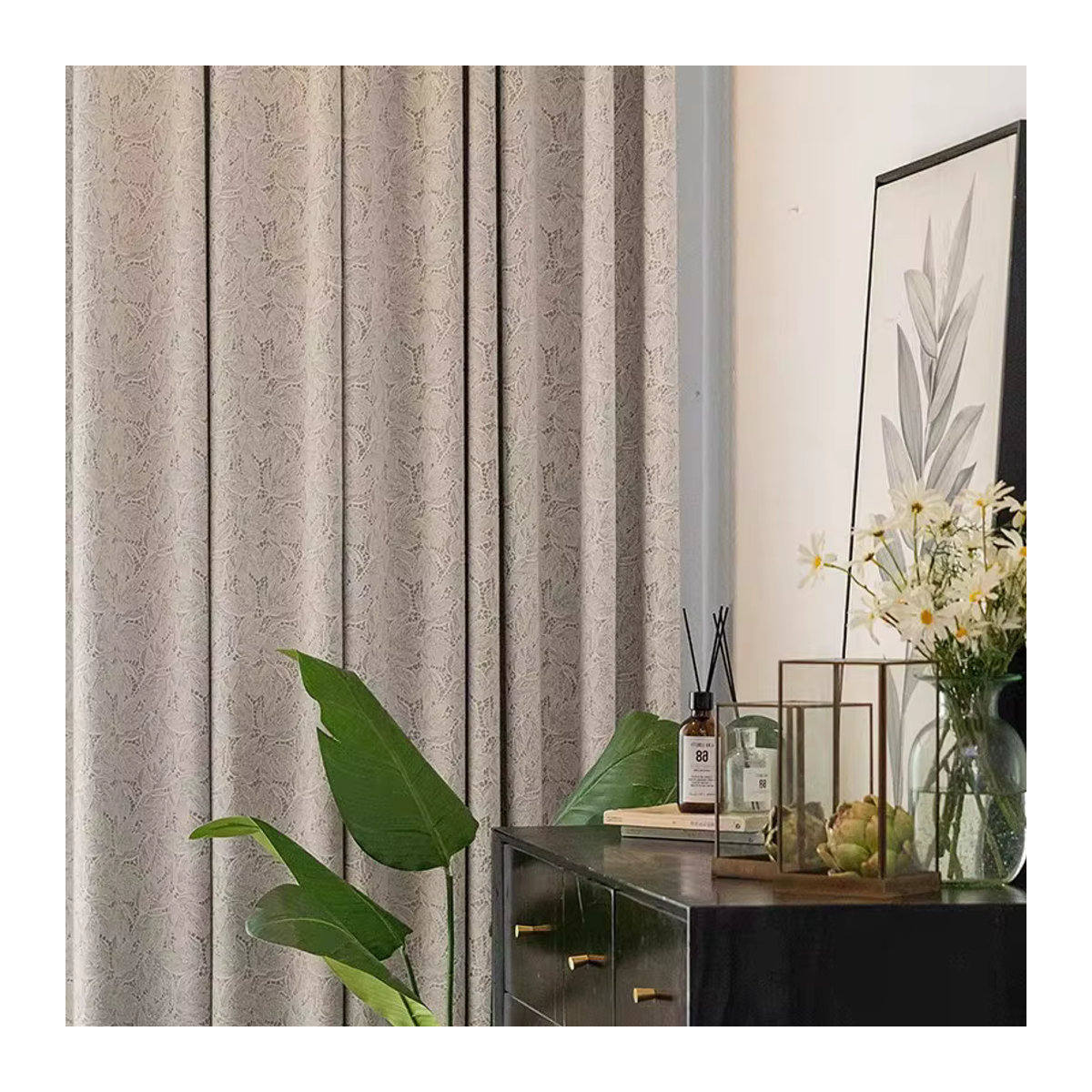 JESSANS Verdunkelungsvorhänge aus Spitze in Jacquard-Qualität für Schlafzimmer und Wohnzimmer in Blau oder Beige - Bild 4