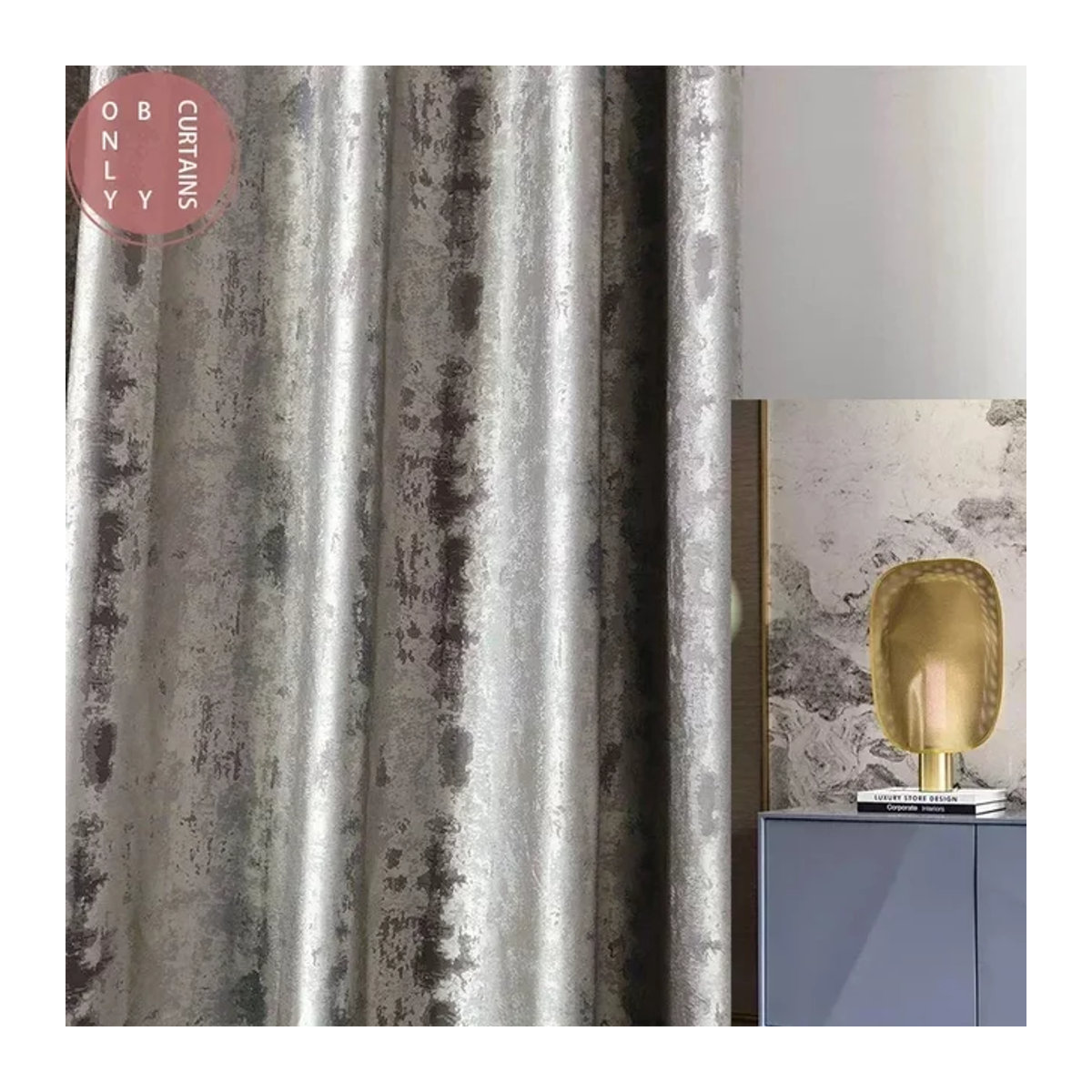 JESSANS Verdunkelungsvorhänge in Silber mit Jacquard-Design für Wohnzimmer und Schlafzimmer - Bild 1