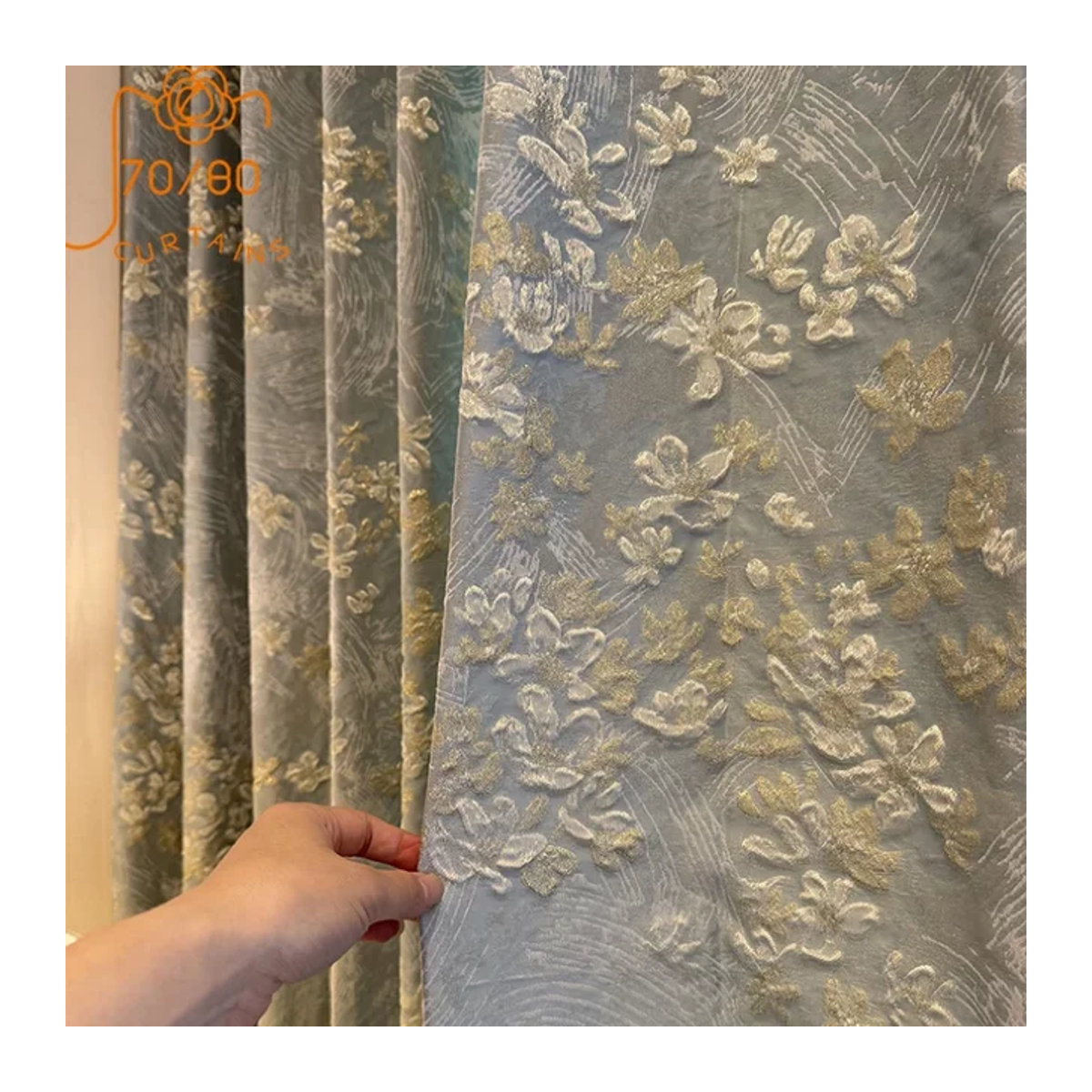 JESSANS Verdunkelungsvorhänge Matcha Green Mountain Camellia in Grün mit Jacquard-Prägung für Wohnzimmer und Balkonfenster - Bild 1