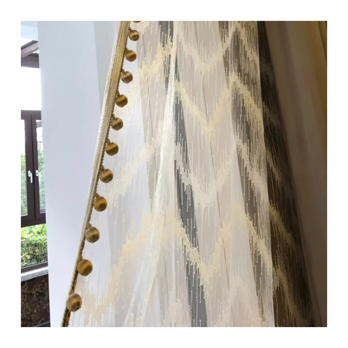 JESSANS Verdunkelungsvorhänge mit goldener Spitze in Weiß für Wohnzimmer und Schlafzimmer - Bild 2