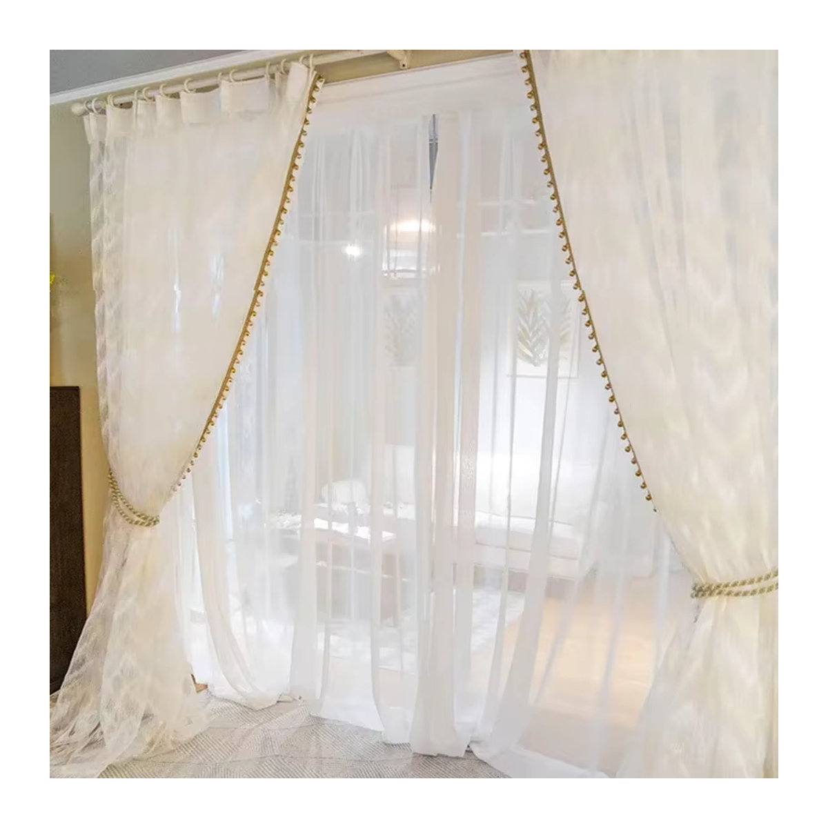 JESSANS Verdunkelungsvorhänge mit goldener Spitze in Weiß für Wohnzimmer und Schlafzimmer - Bild 4
