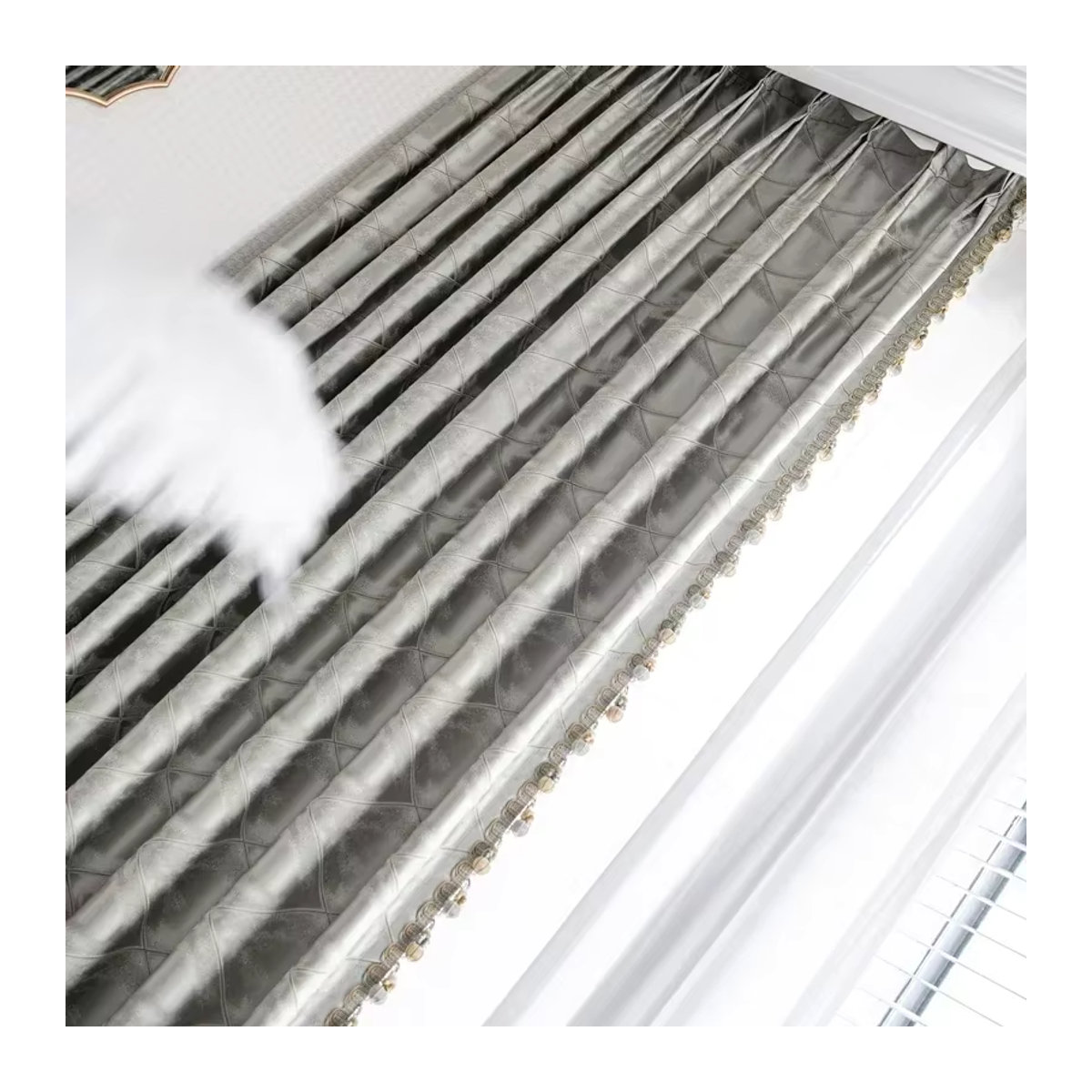 JESSANS Verdunkelungsvorhänge mit Jacquard-Spitze und Gittermuster in Silber - Bild 4