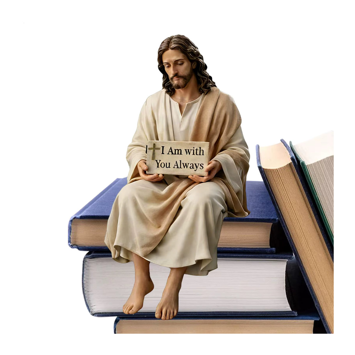Jesus-Figur aus Kunstharz in beige mit der Aufschrift Ich bin bei dir immer da als Wohndekoration - Bild 2