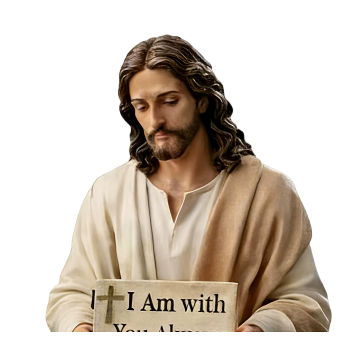 Jesus-Figur aus Kunstharz in beige mit der Aufschrift Ich bin bei dir immer da als Wohndekoration - Bild 4