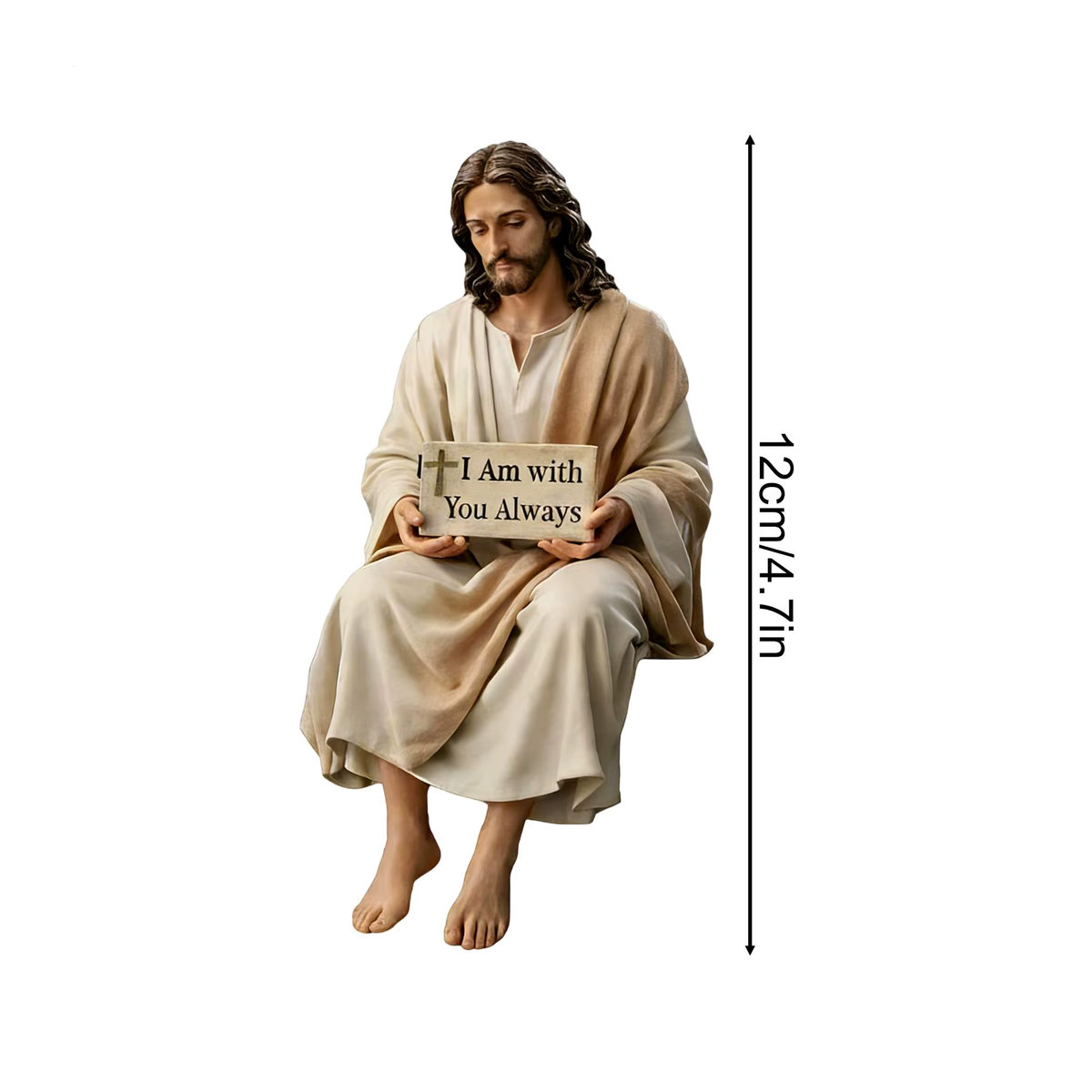 Jesus-Figur aus Kunstharz in beige mit der Aufschrift Ich bin bei dir immer da als Wohndekoration - Bild 6
