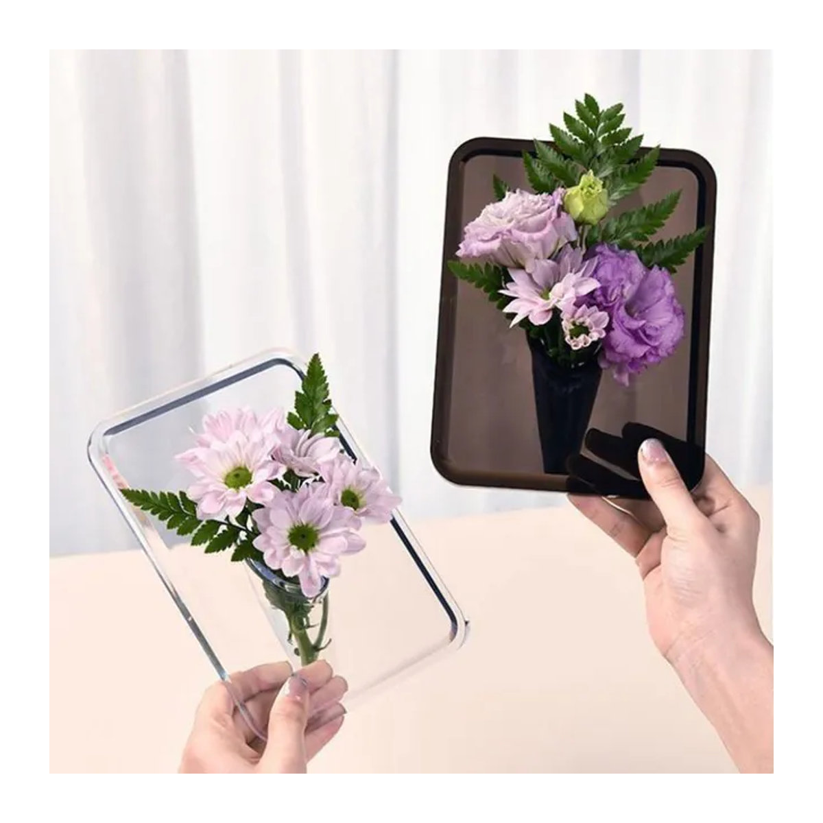 JETTING Acryl-Fotorahmen-Vase aus transparentem Kunststoff für Schnittblumen, moderne Hydrokultur-Blumenvase in rechteckiger Form als Tischdekoration - Bild 1
