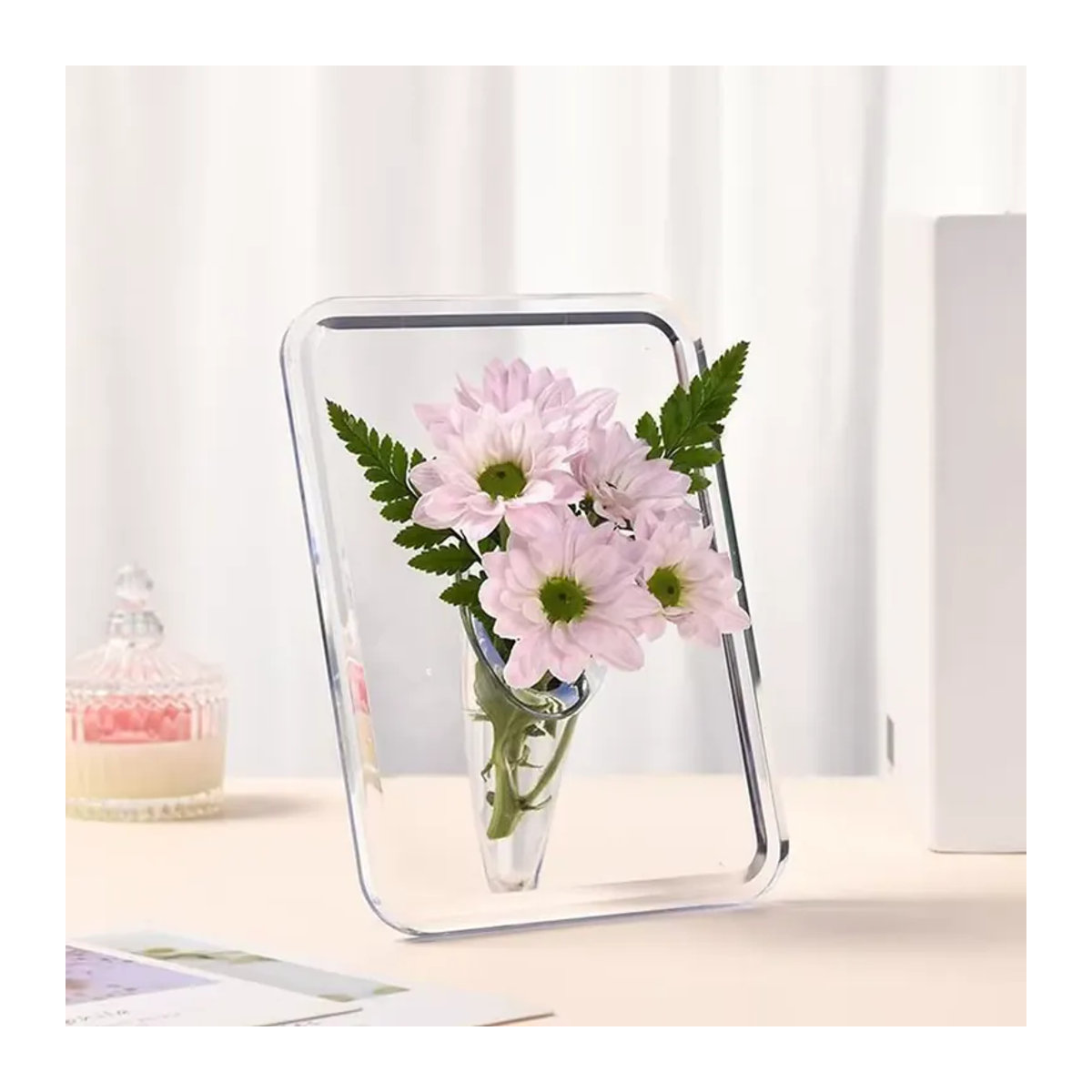 JETTING Acryl-Fotorahmen-Vase aus transparentem Kunststoff für Schnittblumen, moderne Hydrokultur-Blumenvase in rechteckiger Form als Tischdekoration - Bild 2