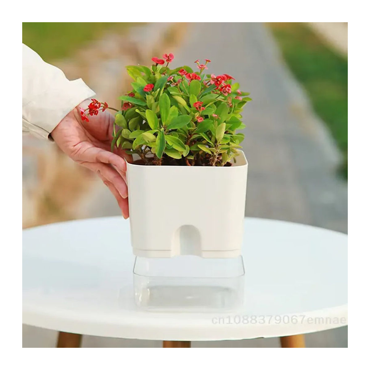 JETTING Doppelstöckiger Lazy Garden Blumentopf mit magnetischem Selbstbewässerungssystem aus Kunststoff in Weiß - Bild 3