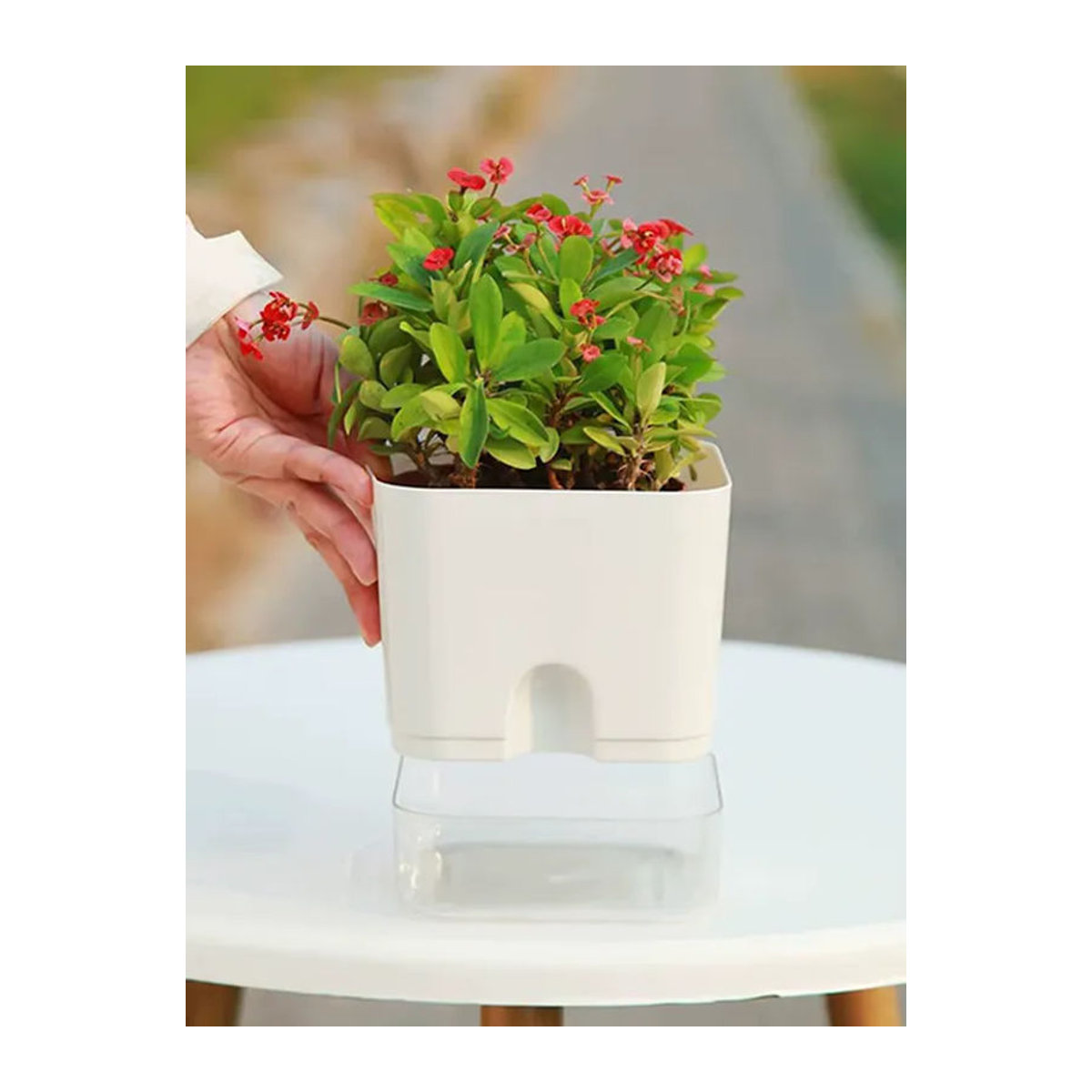 JETTING Doppelstöckiger Lazy Garden Blumentopf mit magnetischem Selbstbewässerungssystem aus Kunststoff in Weiß - Bild 7