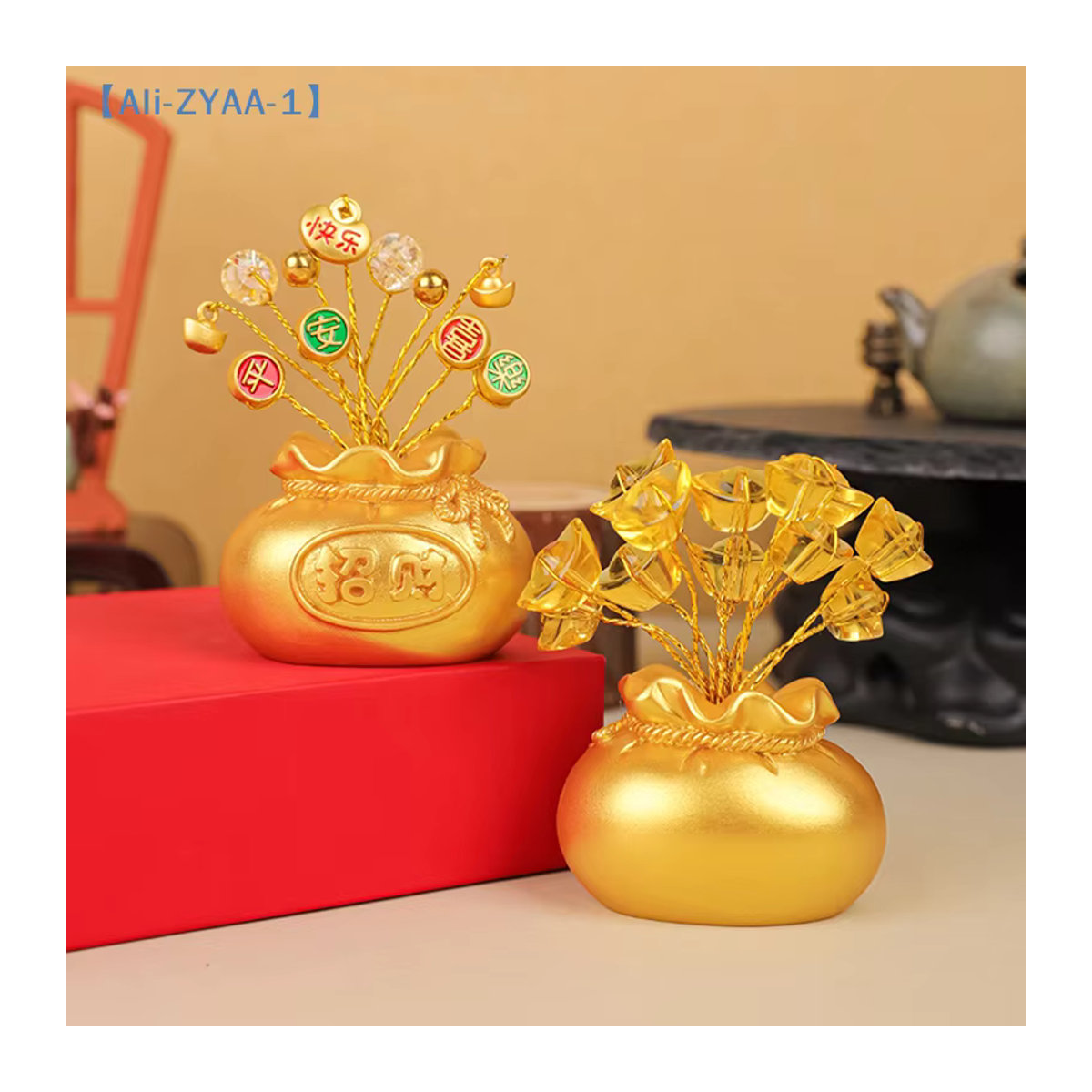 JETTING Feng Shui Geldbaum Fa Cai als Glücksbringer in Gold, künstliche Pflanze aus Kunstharz für Zuhause, Schreibtisch und Auto - Bild 4