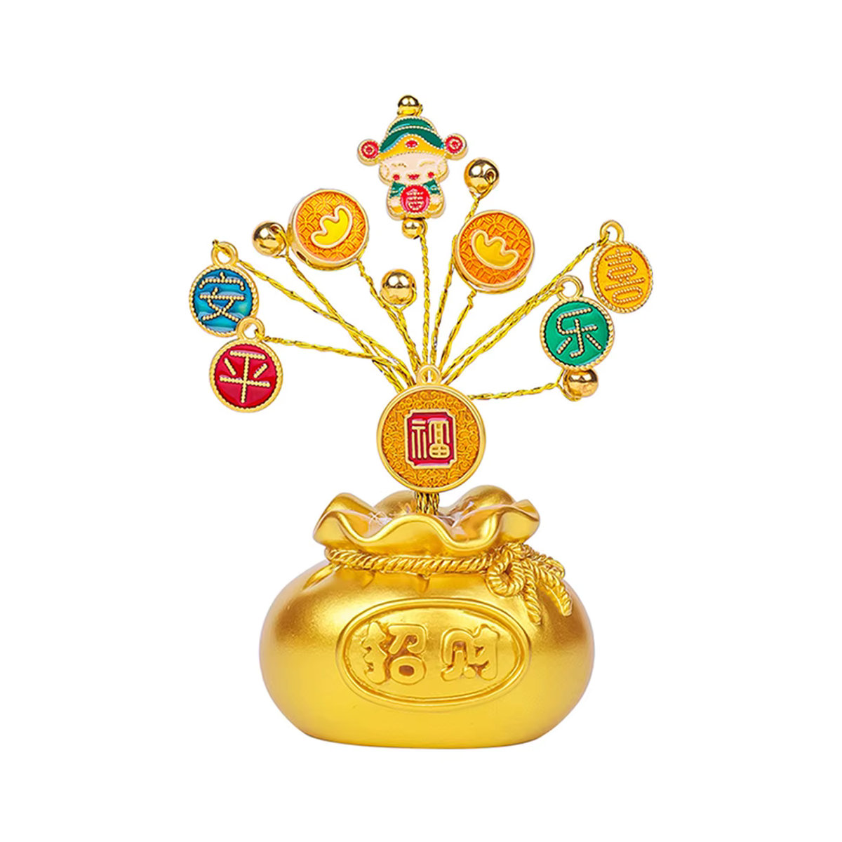 JETTING Feng Shui Geldbaum Fa Cai als Glücksbringer in Gold, künstliche Pflanze aus Kunstharz für Zuhause, Schreibtisch und Auto - Bild 5