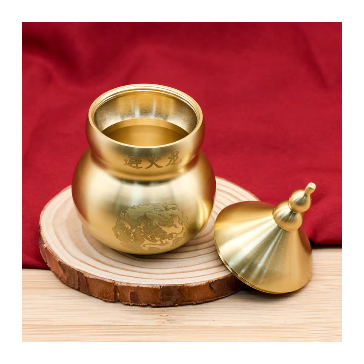 JETTING Feng Shui Wu-Lou Kürbis Schatzstatue aus Messing in Gold als orientalische Dekoration für Tisch und Regal - Bild 3
