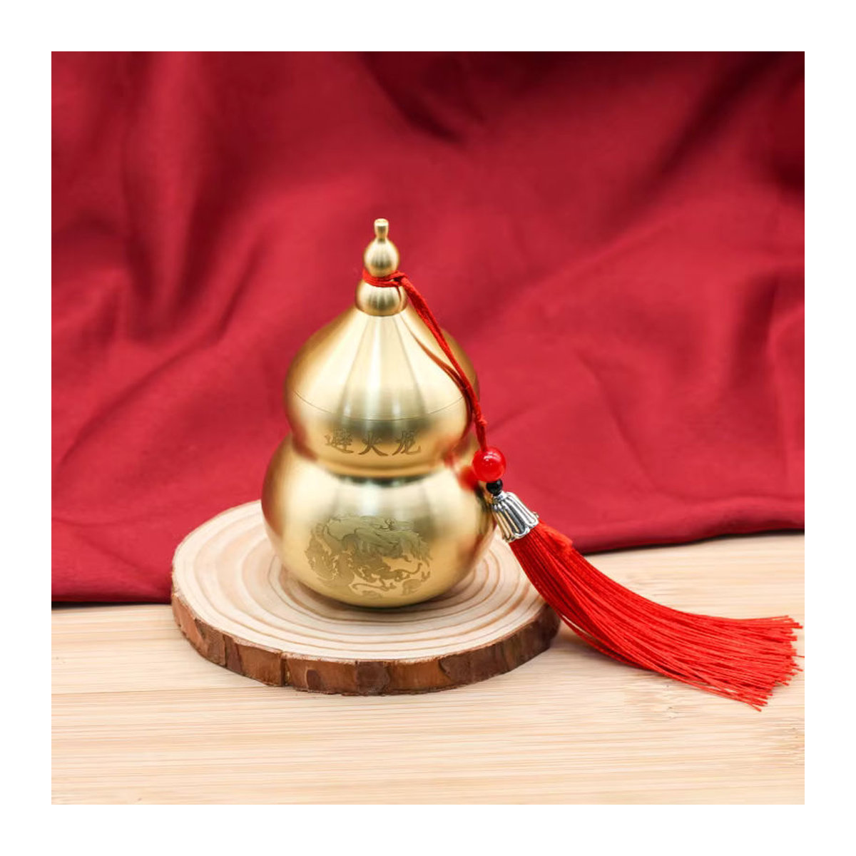 JETTING Feng Shui Wu-Lou Kürbis Schatzstatue aus Messing in Gold als orientalische Dekoration für Tisch und Regal - Bild 5