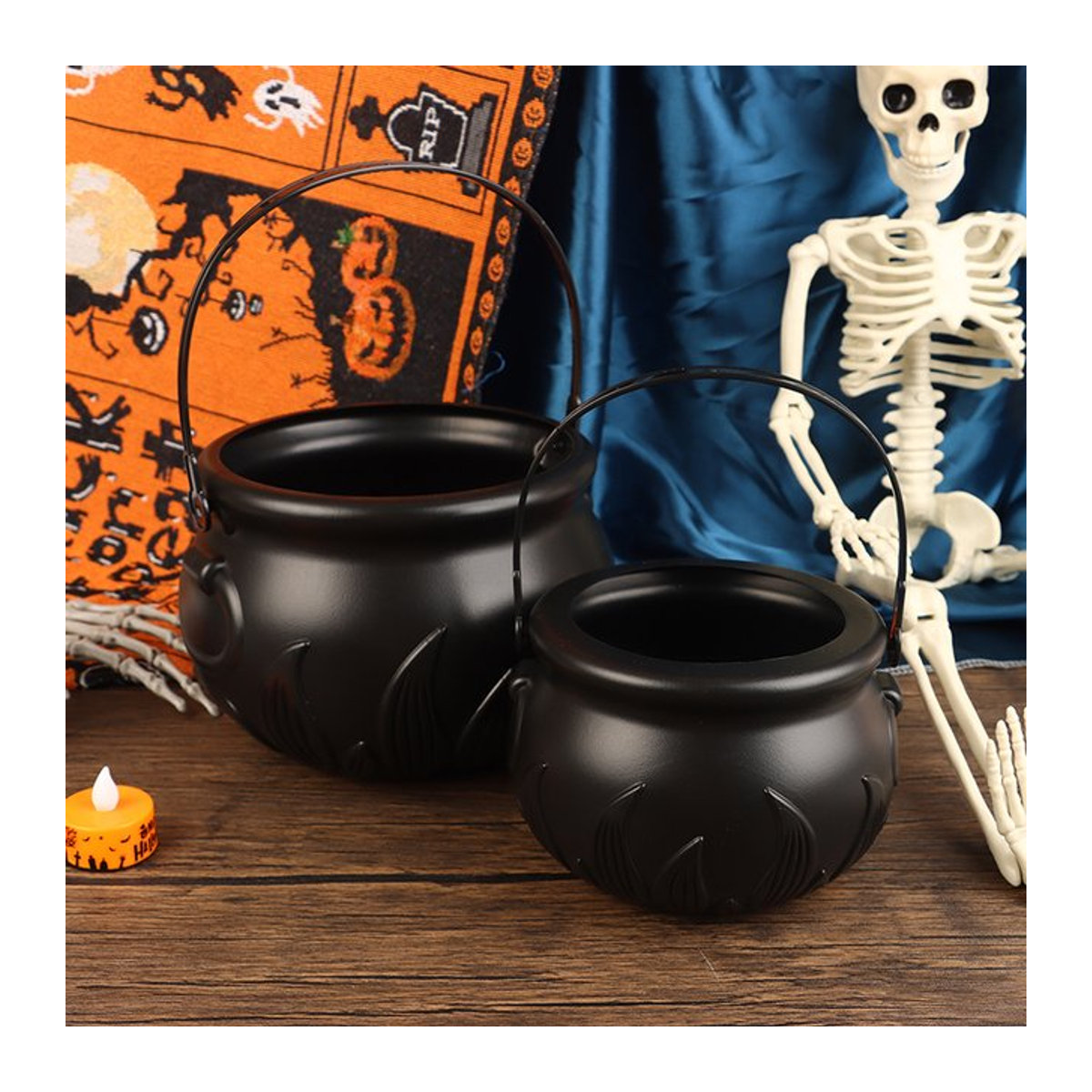 JETTING Halloween Dekoration Kessel aus Kunststoff und Glas in Schwarz mit Schädel-Effekt für Nebel und Rauch - Bild 1