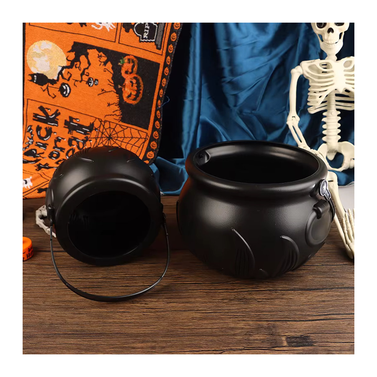 JETTING Halloween Dekoration Kessel aus Kunststoff und Glas in Schwarz mit Schädel-Effekt für Nebel und Rauch - Bild 2