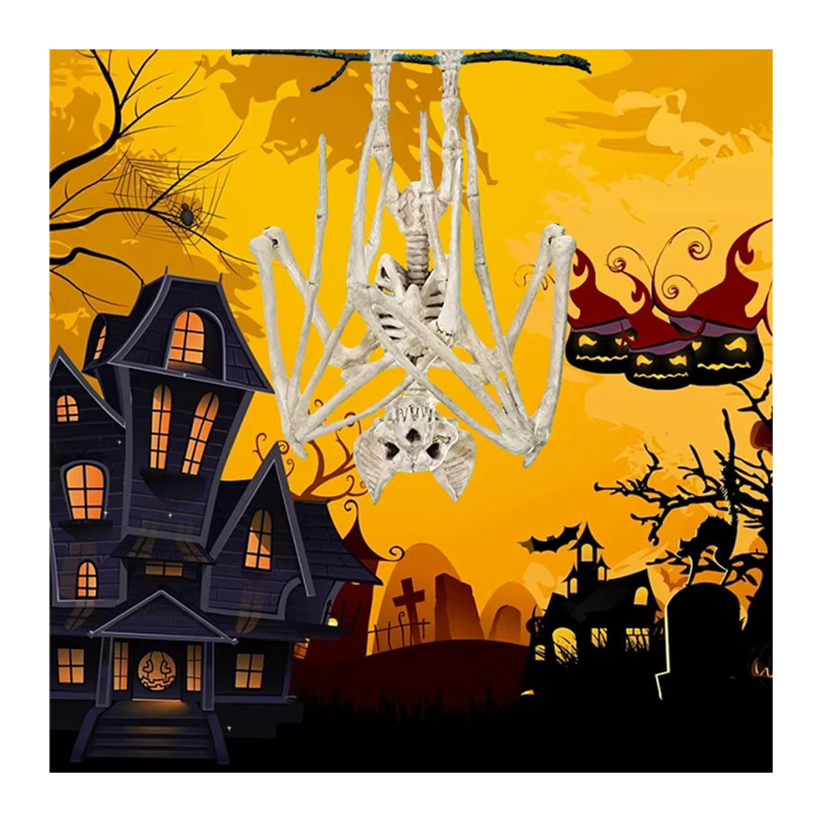 JETTING Halloween Fledermaus-Skelett Dekoration aus Kunststoff in Weiß und Beige zum Aufhängen - Bild 2