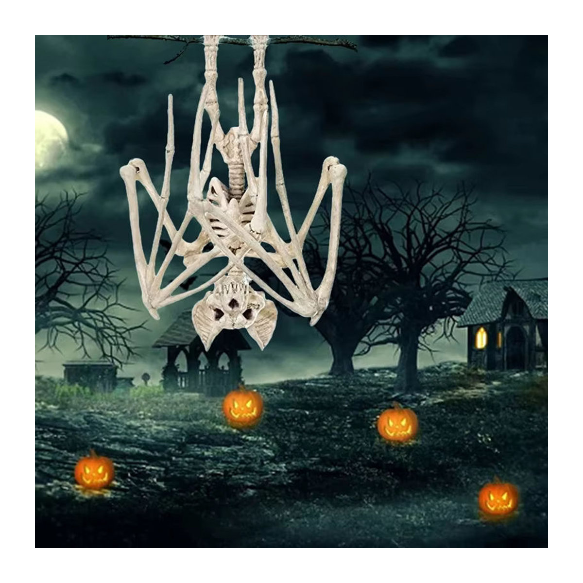 JETTING Halloween Fledermaus-Skelett Dekoration aus Kunststoff in Weiß und Beige zum Aufhängen - Bild 3