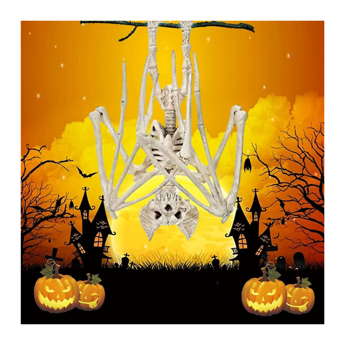 JETTING Halloween Fledermaus-Skelett Dekoration aus Kunststoff in Weiß und Beige zum Aufhängen - Bild 4