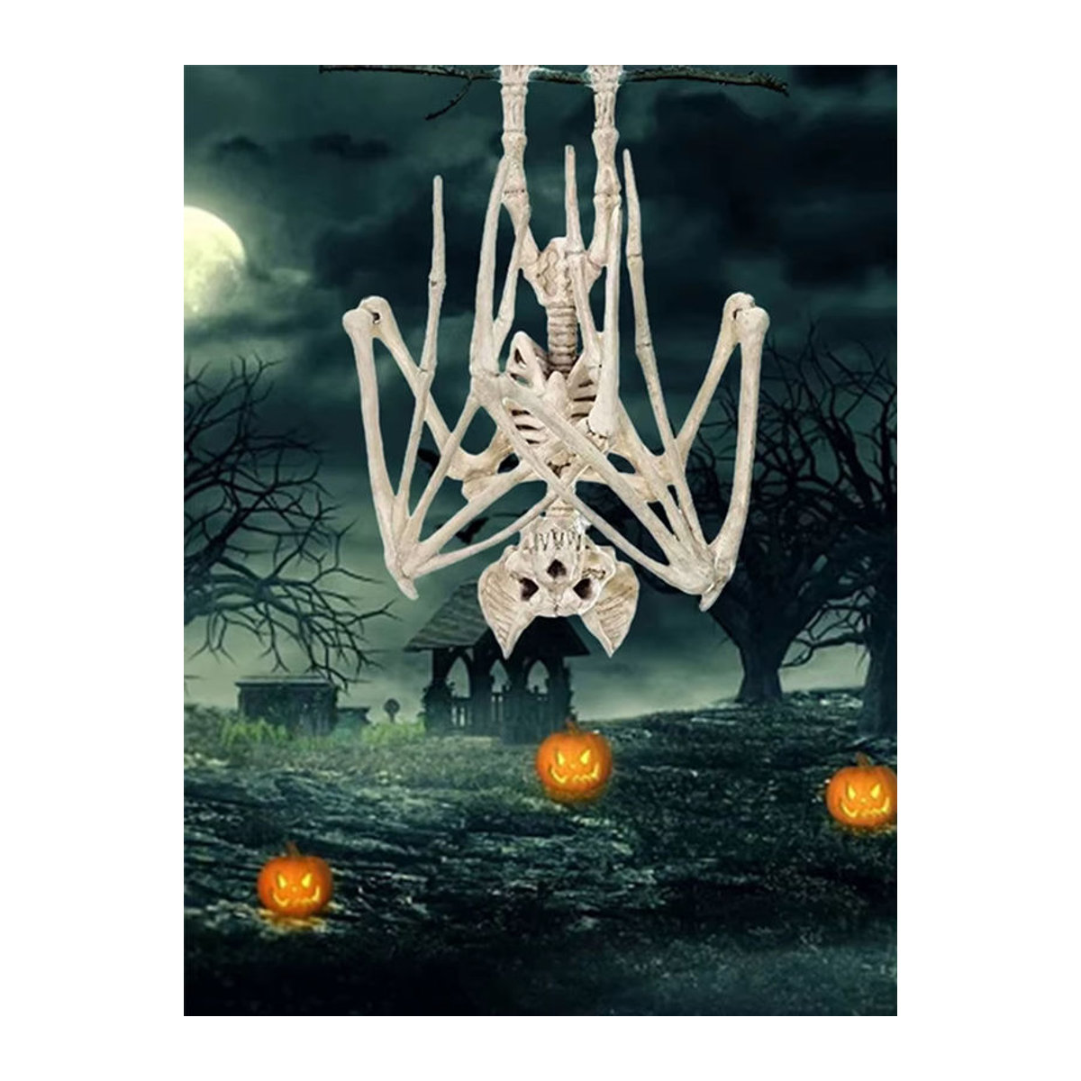 JETTING Halloween Fledermaus-Skelett Dekoration aus Kunststoff in Weiß und Beige zum Aufhängen - Bild 6