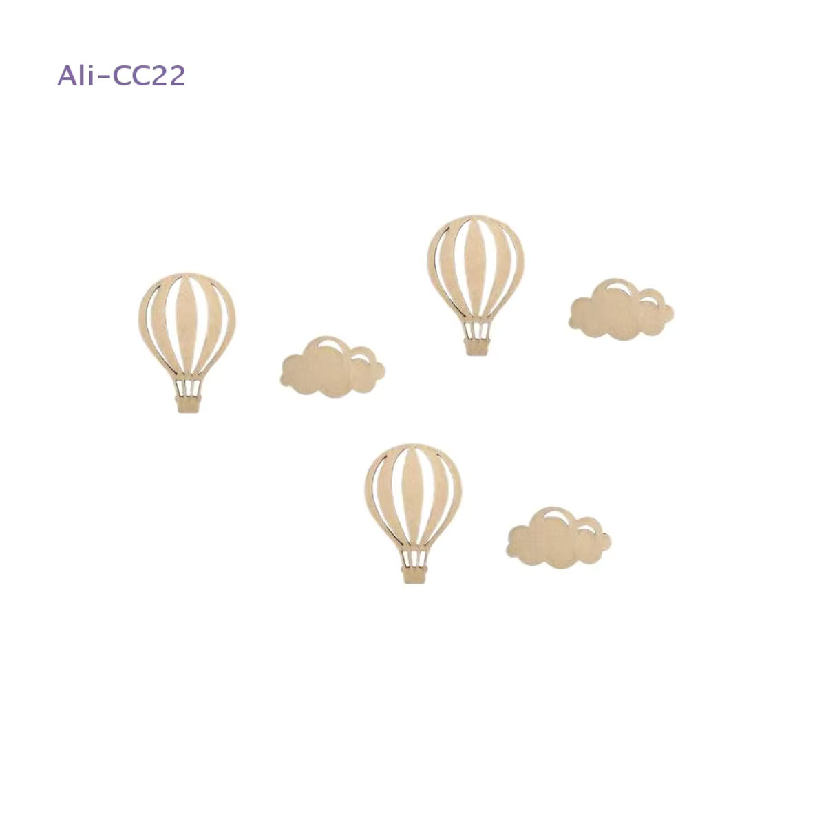 JETTING Holz-Wandsticker-Set mit Heißluftballon, Wolken und Sternen in Beige für Kinderzimmer im skandinavischen Design - Bild 3