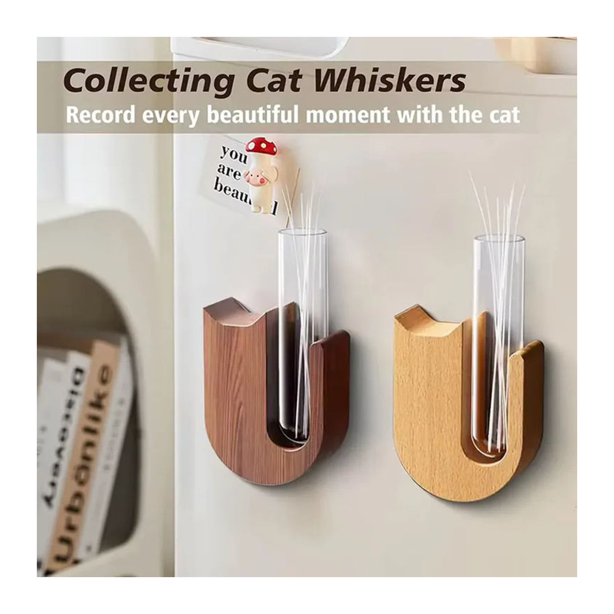 JETTING Katzenbart-Sammlervase aus Holz und Glas in Braun zur Wandmontage - Bild 2