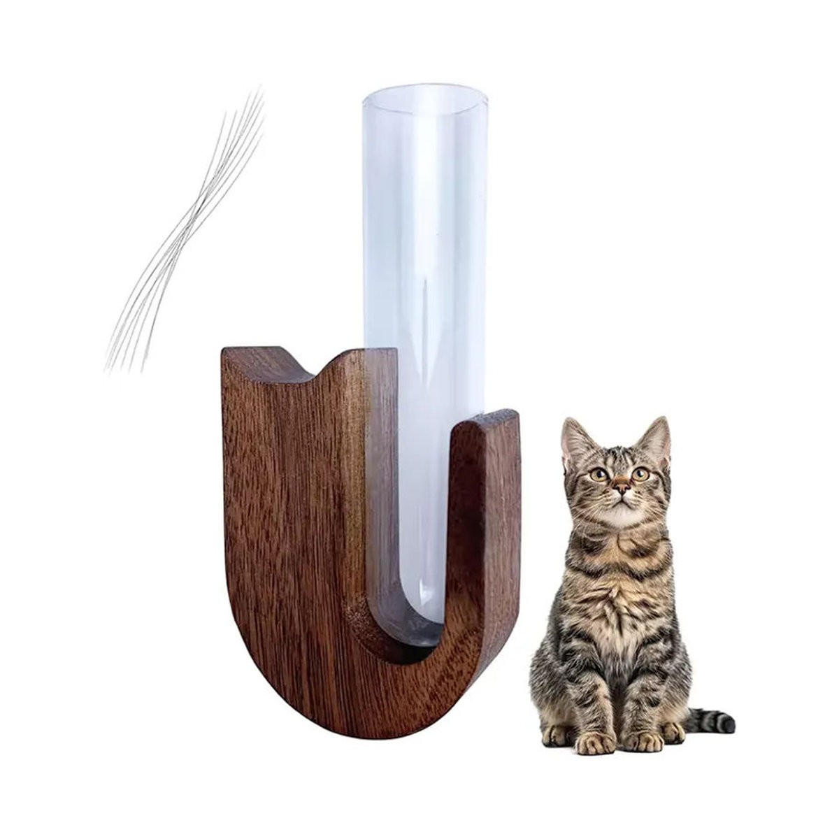 JETTING Katzenbart-Sammlervase aus Holz und Glas in Braun zur Wandmontage - Bild 3